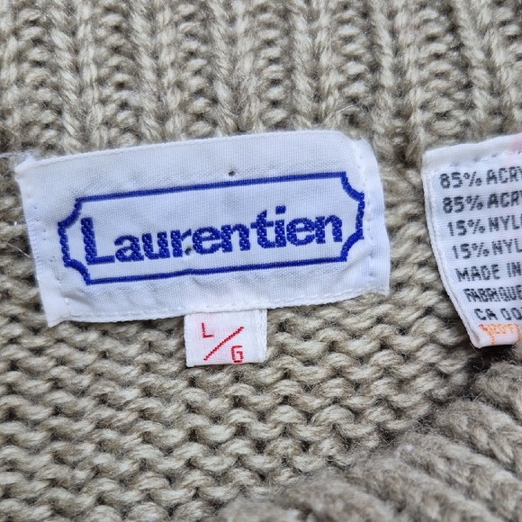 Vintage Men's Classic Cable Knit Crewneck Sweater  Unisex Size Large Tan - Picture 7 of 11